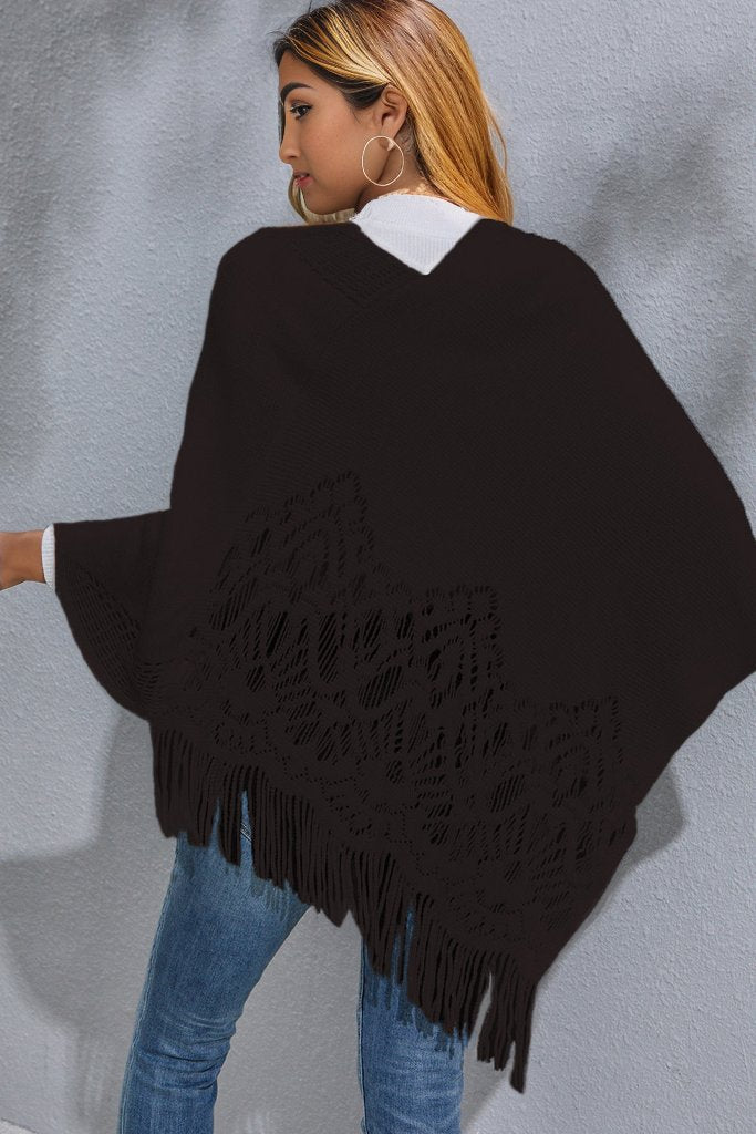 Round Neck Fringe Detail Poncho