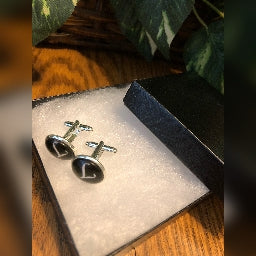 Men's Monogram / Initial Cuff Links - Black & Silver (A-Z)