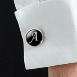 Men's Monogram / Initial Cuff Links - Black & Silver (A-Z)