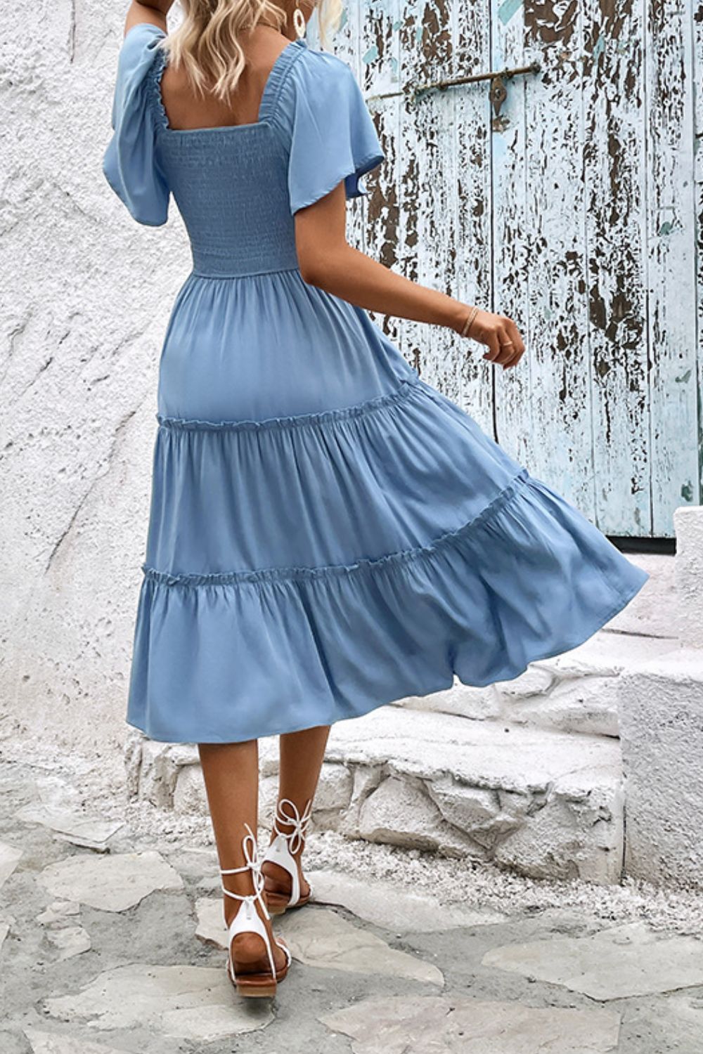 Uylee's Boutique Smocked Square Neck Frill Trim Dress
