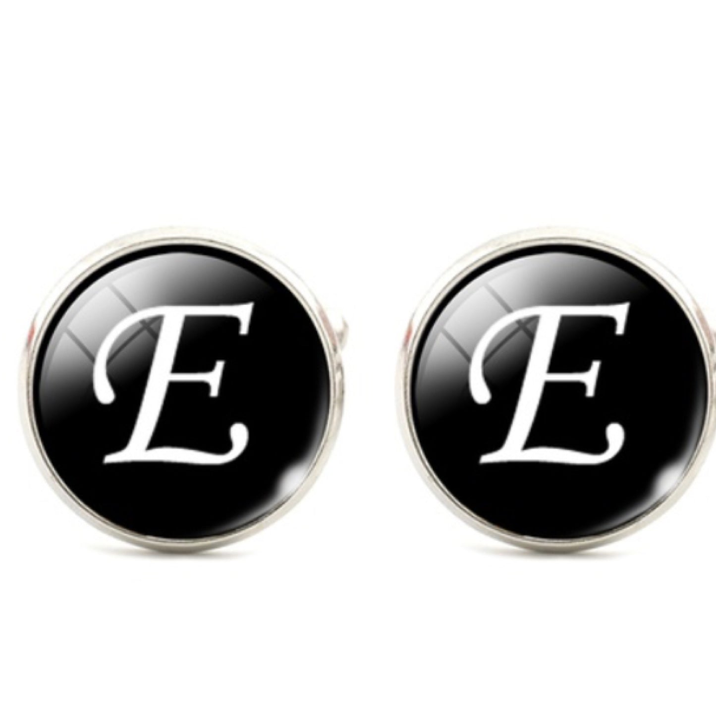 Men's Monogram / Initial Cuff Links - Black & Silver (A-Z)
