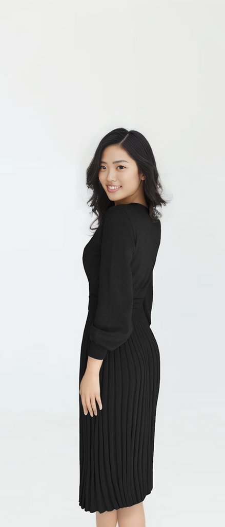 Round Neck Long Sleeve Pleated Sweater Dress