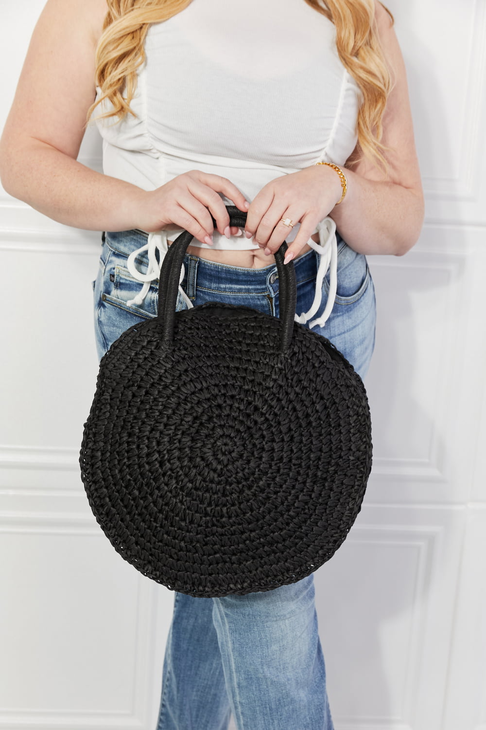Uylee’s Boutique Justin Taylor Beach Date Straw Rattan Handbag in Black