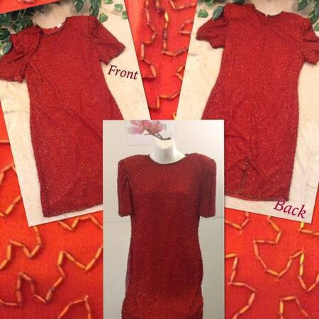 Red Indian Vintage 100% Pure Silk Beaded Dress, Size Medium - Gently Used