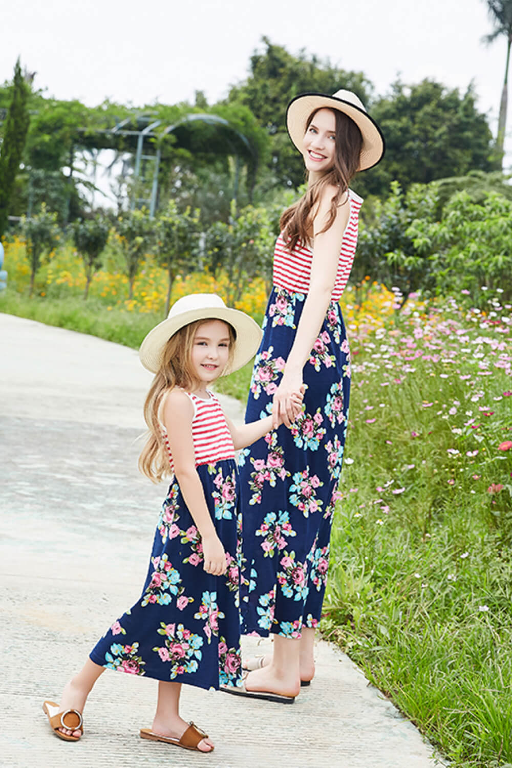 Women Striped Floral Sleeveless Dress (Mommy and Me Set)