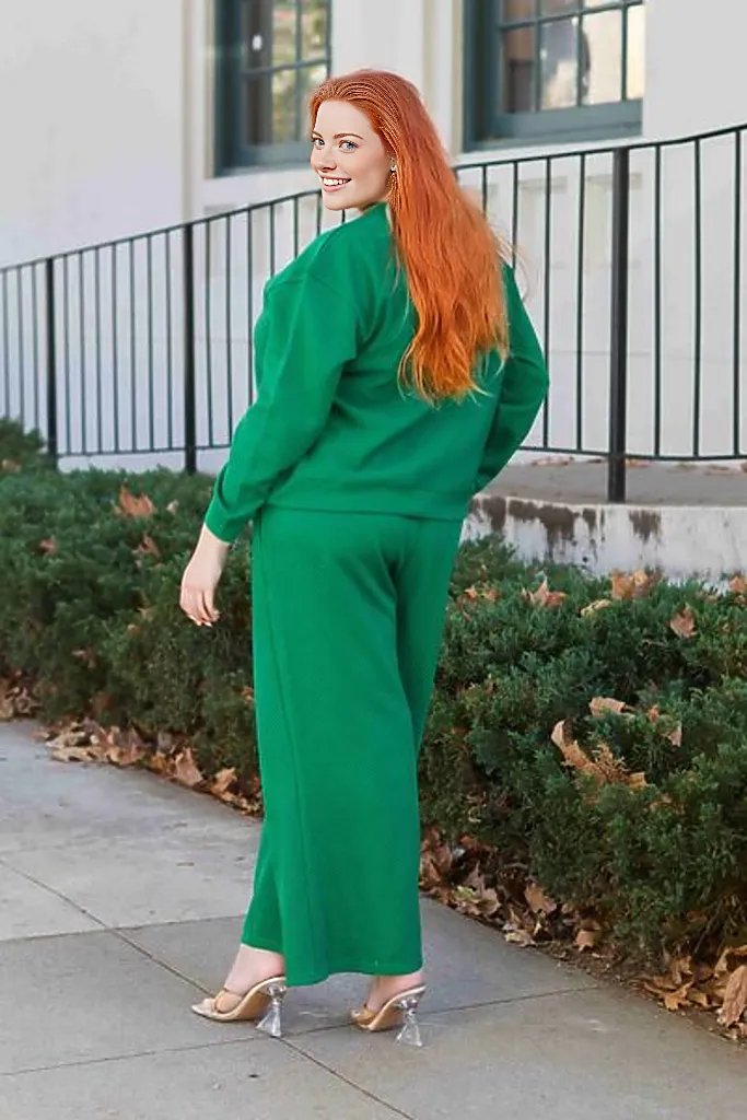 Double Take Full Size Textured Long Sleeve Top and Drawstring Pants Set