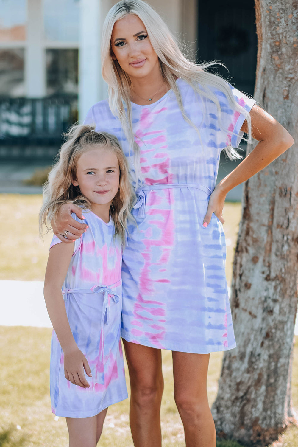 Uylee’s Boutique Women Tie-Dye Belted T-Shirt Dress (Mommy and Me)