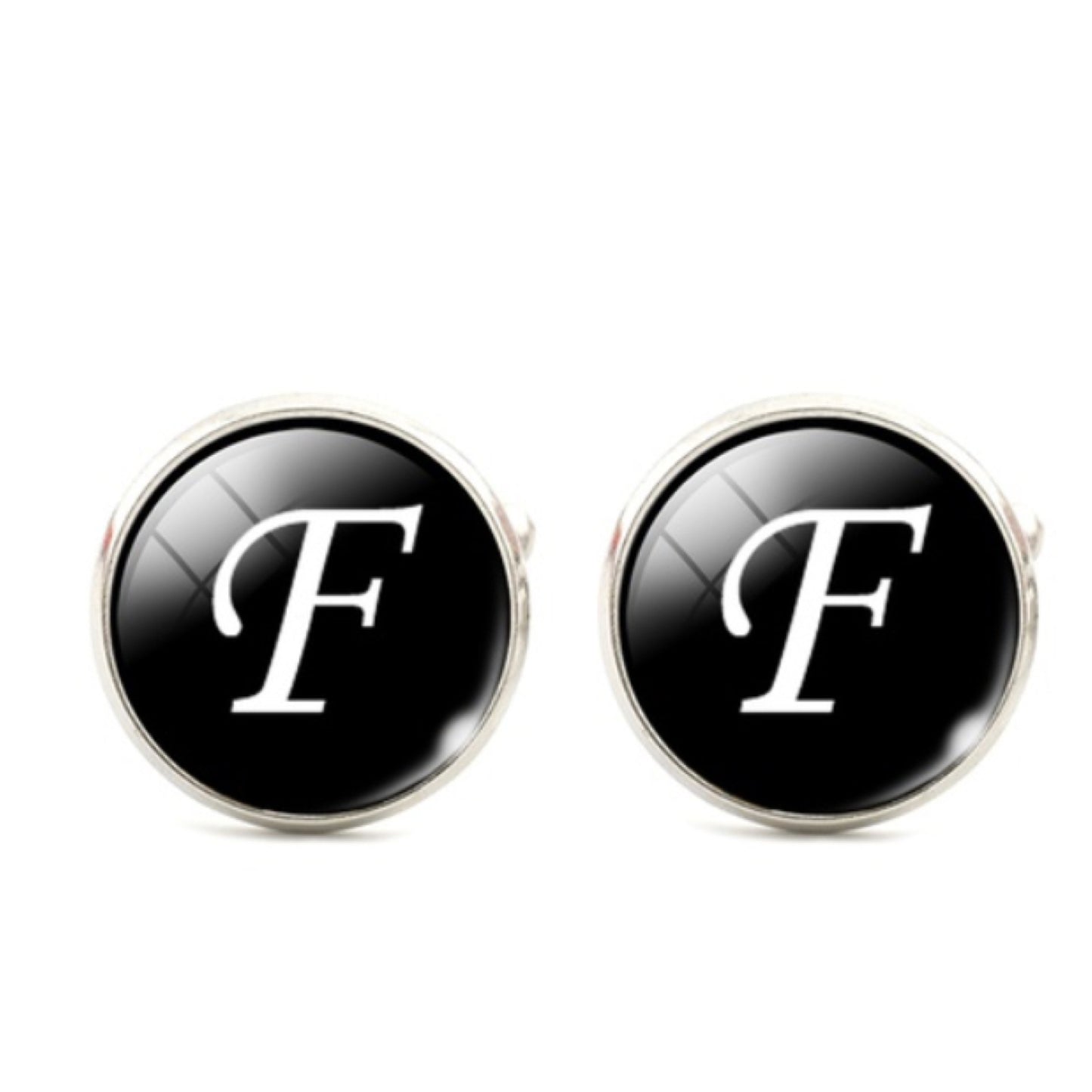 Men's Monogram / Initial Cuff Links - Black & Silver (A-Z)