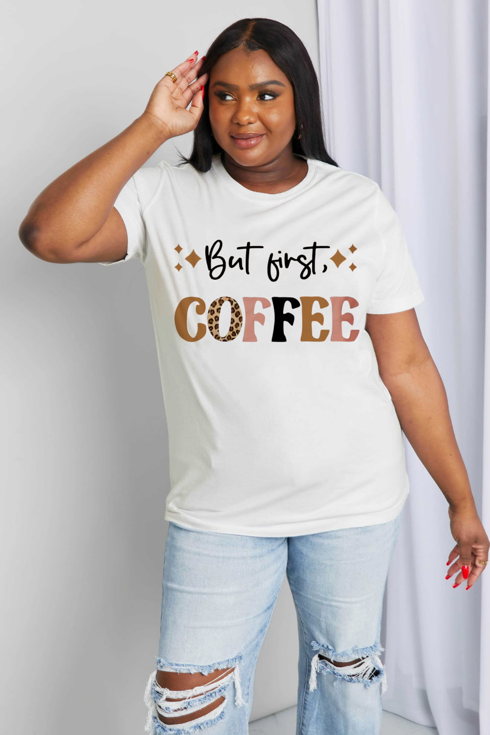Simply Love Full Size BUT FIRST COFFEE Graphic Cotton Tee