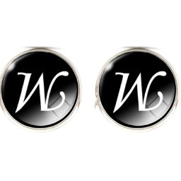 Men's Monogram / Initial Cuff Links - Black & Silver (A-Z)