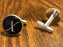 Men's Monogram / Initial Cuff Links - Black & Silver (A-Z)