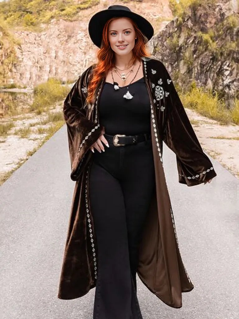 Plus Size Embroidery Open Front Long Sleeve Cardigan