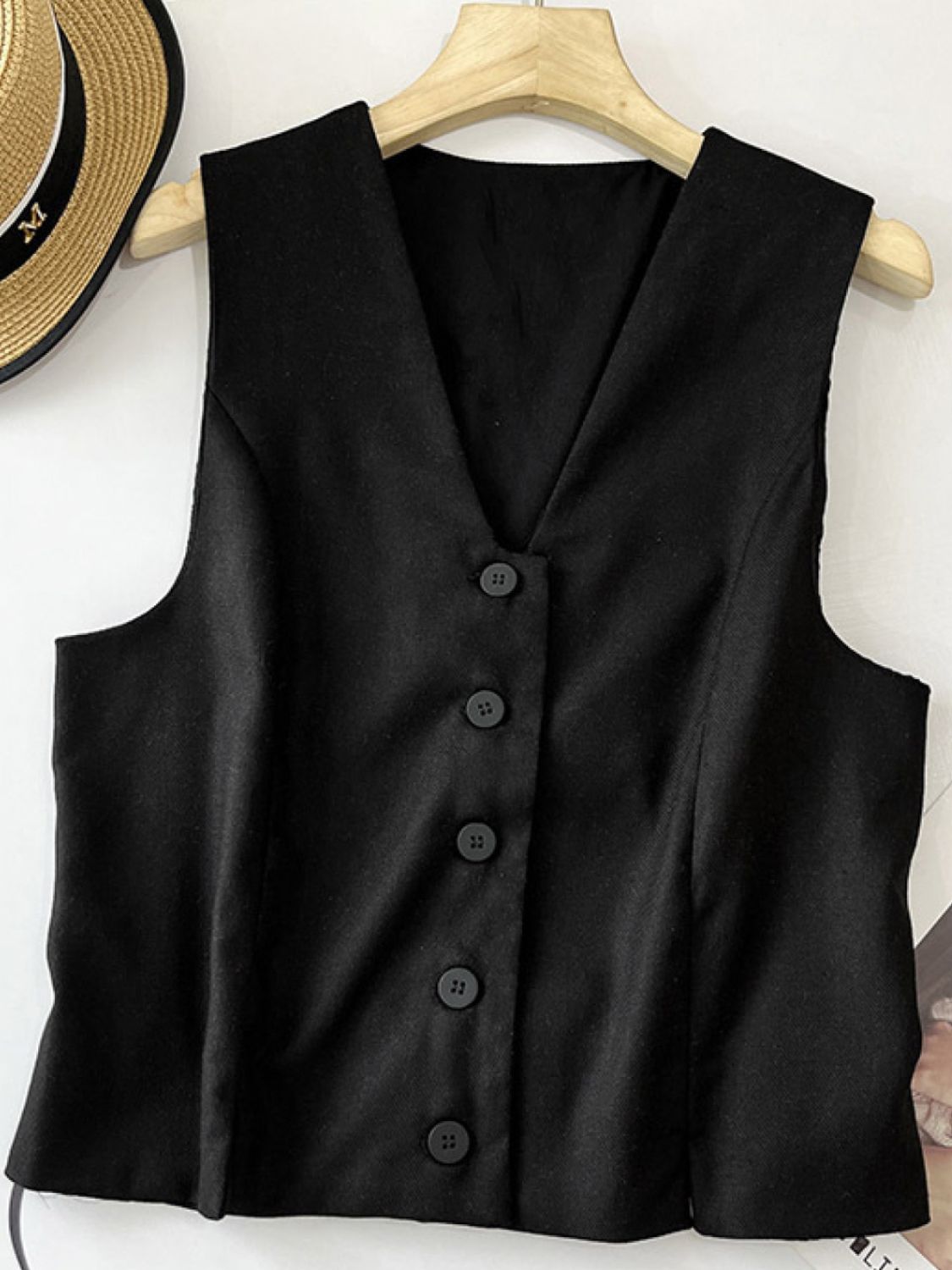 Uylee's Boutique Buttoned V-Neck Slit Tank