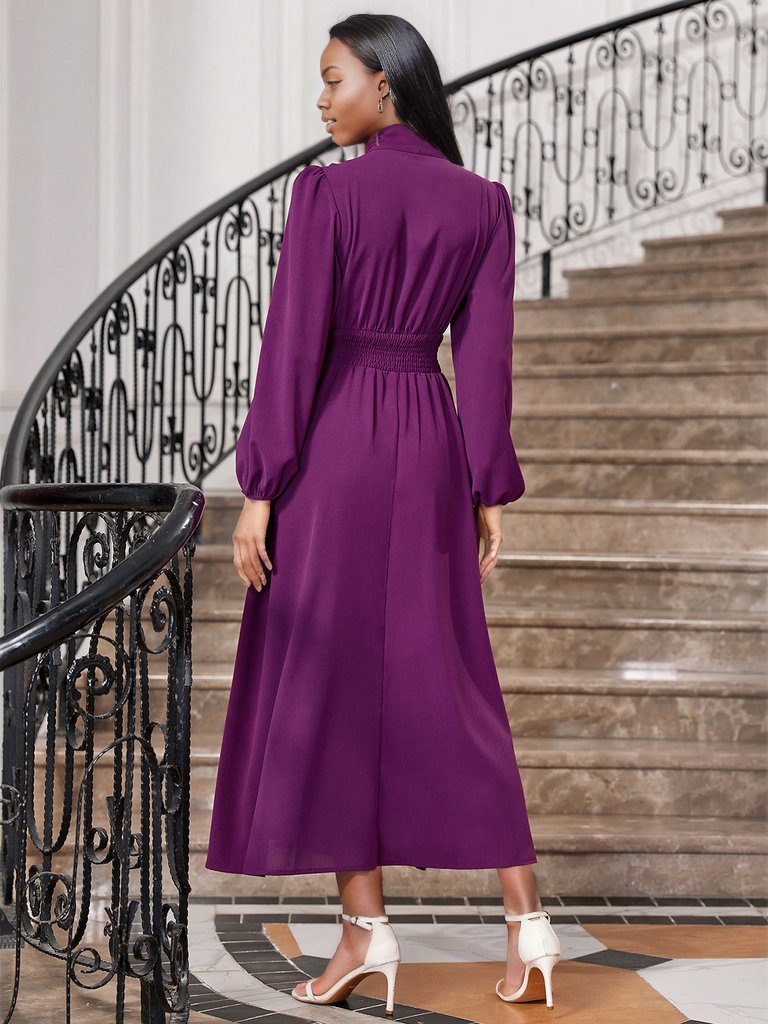 Tie-Neck Balloon Sleeve Dress