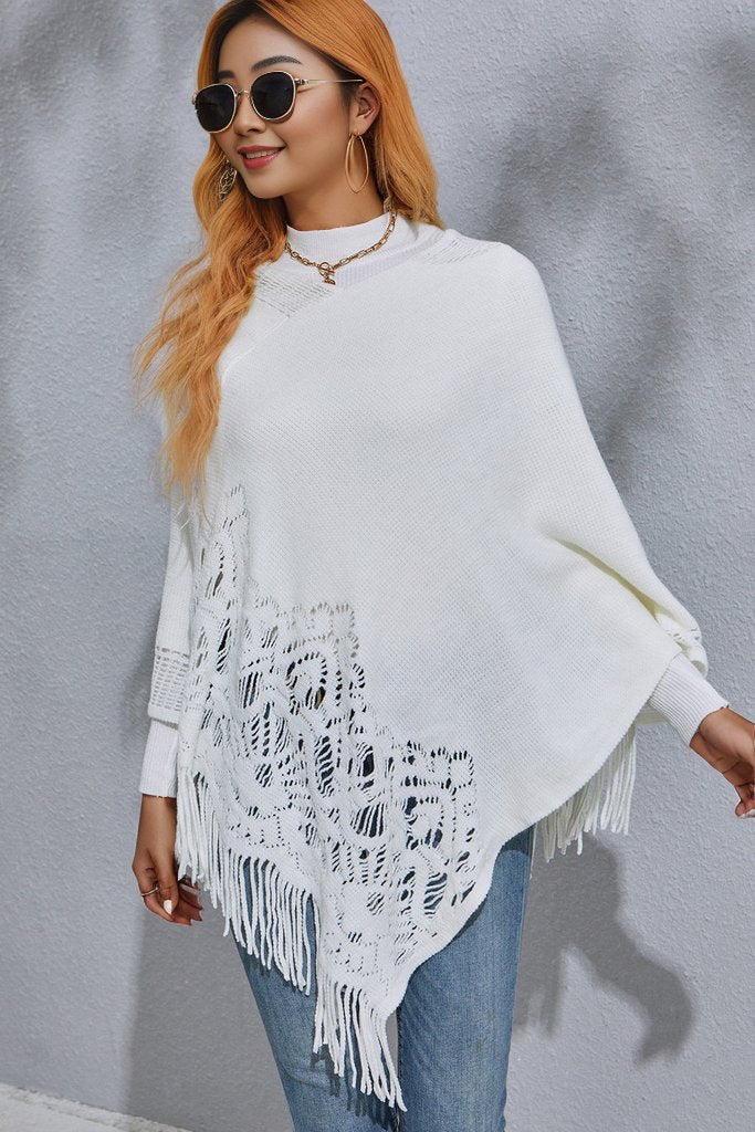 Round Neck Fringe Detail Poncho