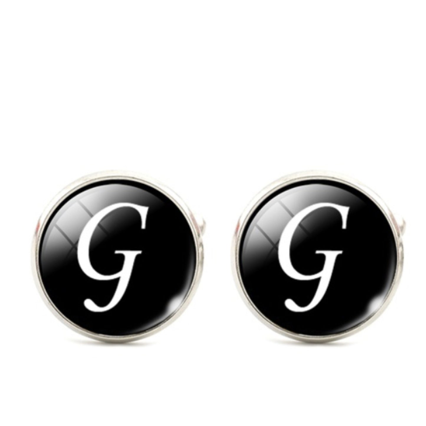 Men's Monogram / Initial Cuff Links - Black & Silver (A-Z)
