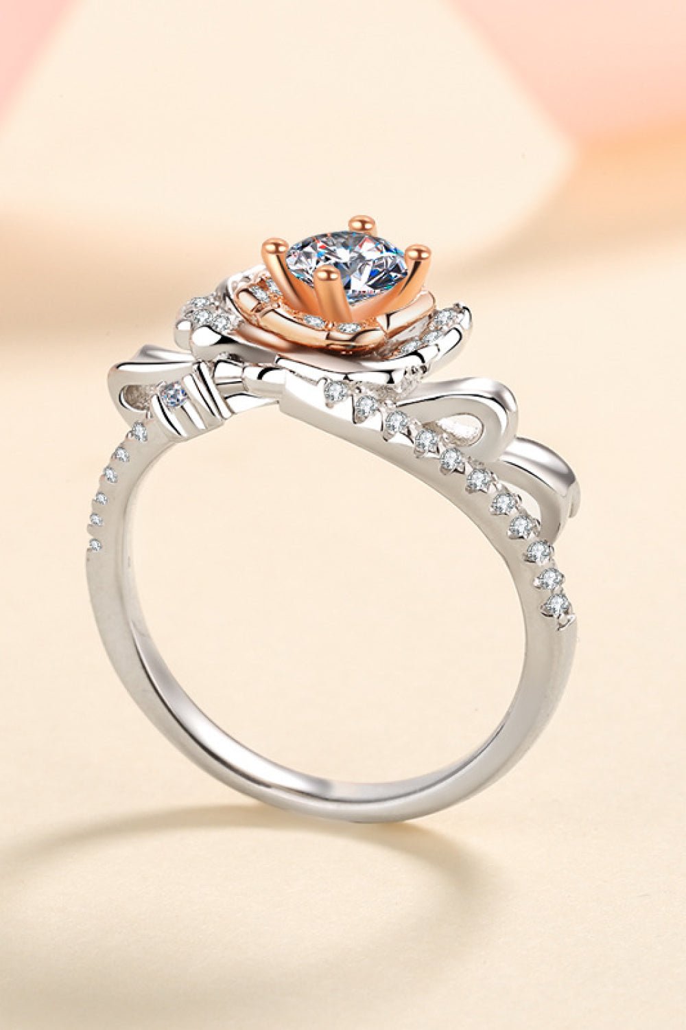 925 Sterling Silver Rose-Shaped Moissanite Ring - Uylee's Boutique