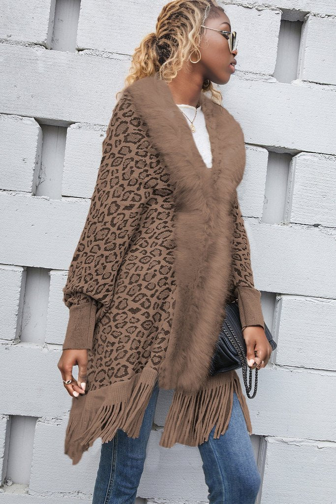 Leopard Fringe Detail Poncho