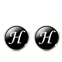 Men's Monogram / Initial Cuff Links - Black & Silver (A-Z)