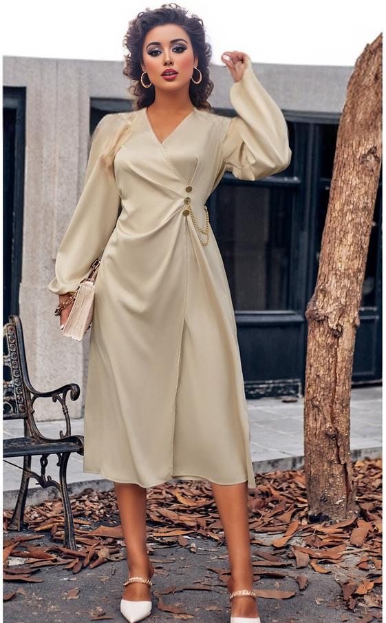 Surplice Neck Puff Sleeve Midi Dress