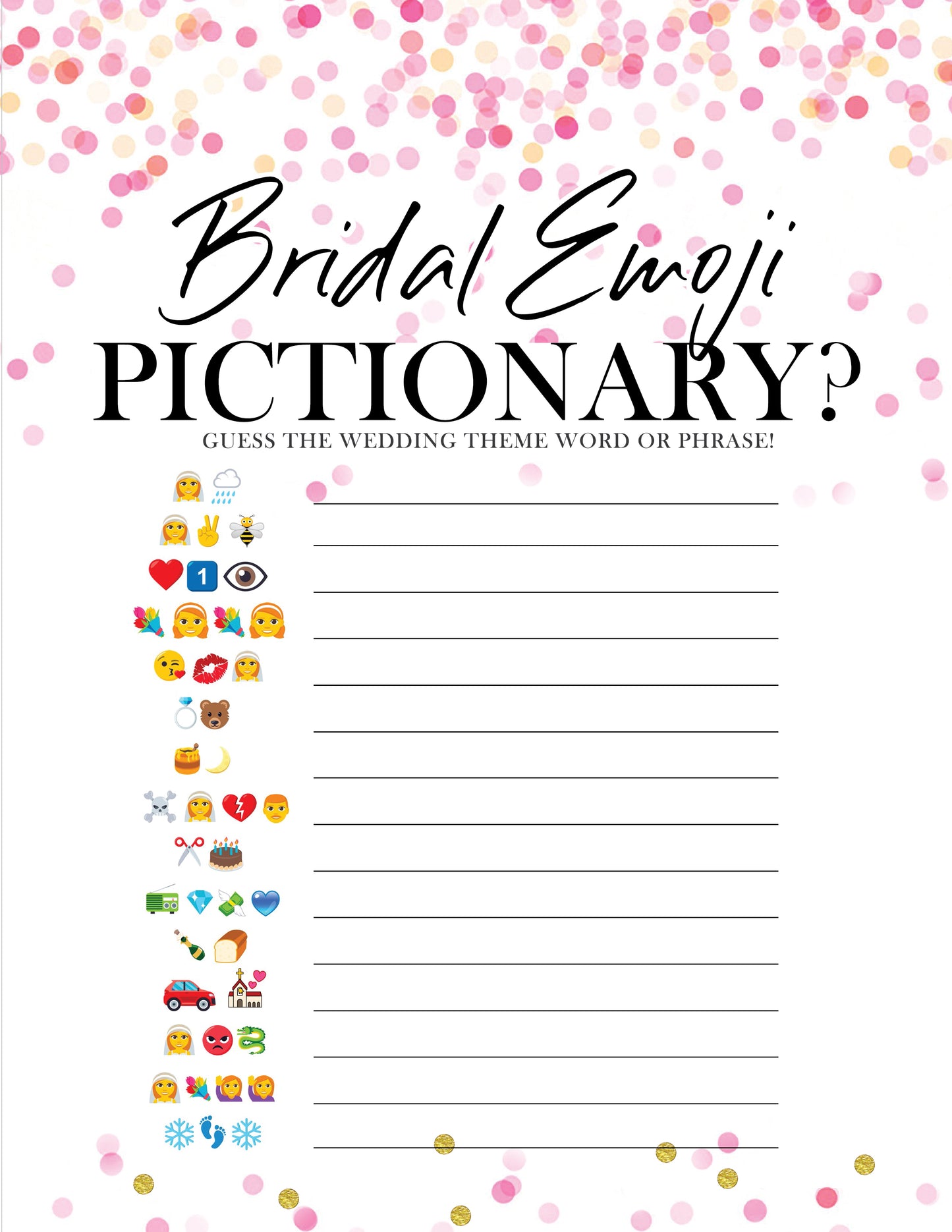 Bridal Shower Emoji Pictionary Game - Great for Bridal Showers!