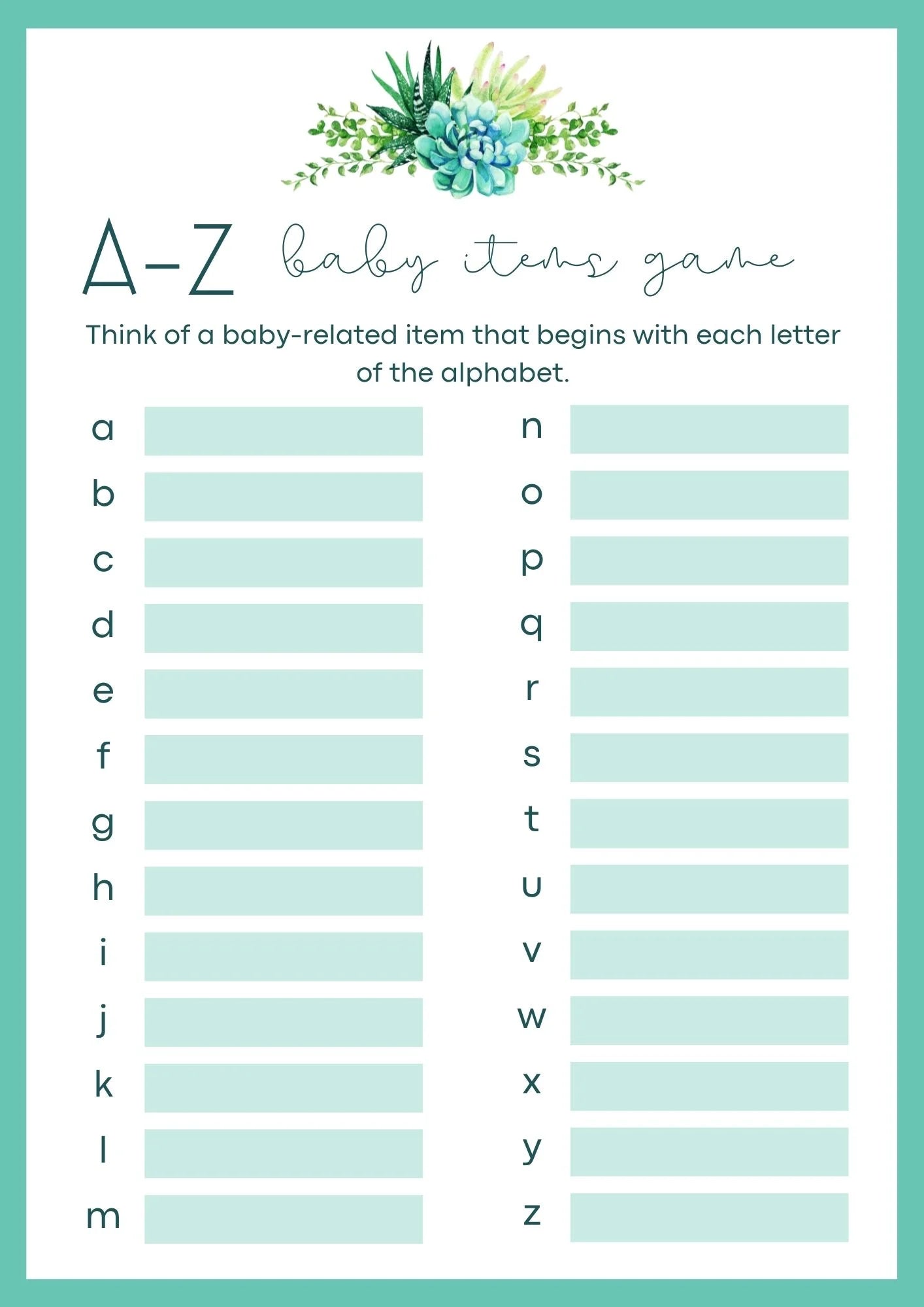 A - Z Baby Items Game (Digital Download)