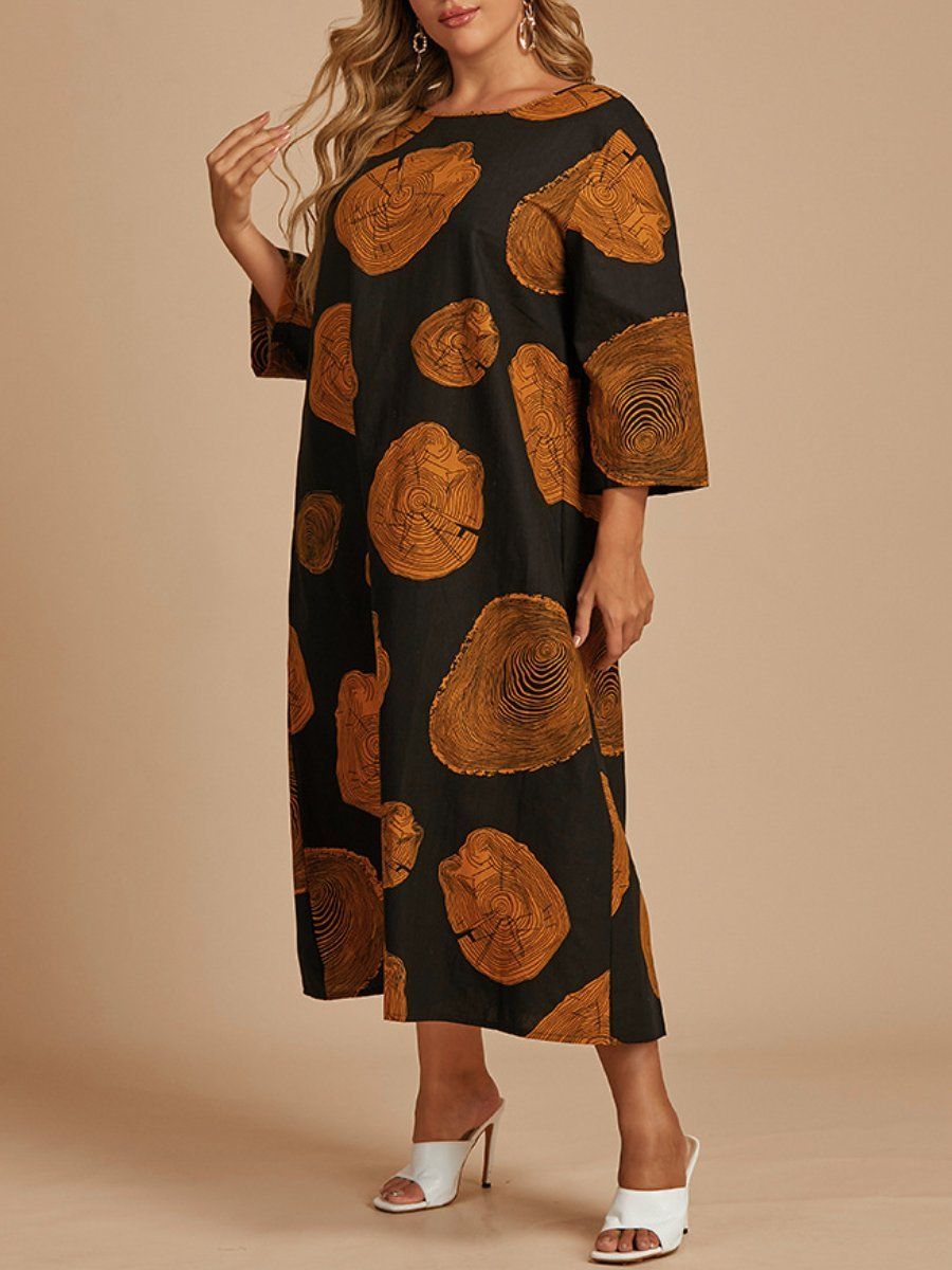 Flowery Printed Plus Size Fashion Long Length Loose Dress, Sizes XLarge - 4XLarge