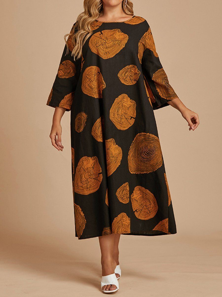 Flowery Printed Plus Size Fashion Long Length Loose Dress, Sizes XLarge - 4XLarge