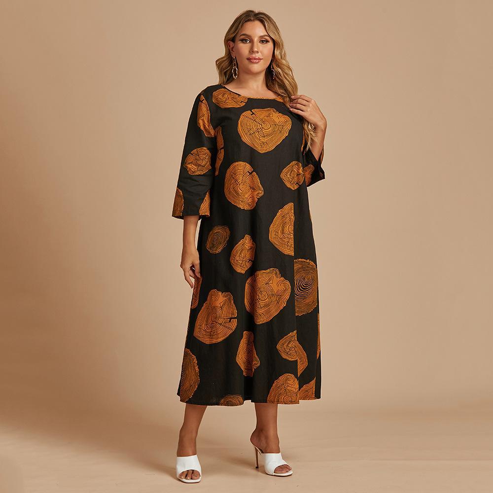 Flowery Printed Plus Size Fashion Long Length Loose Dress, Sizes XLarge - 4XLarge