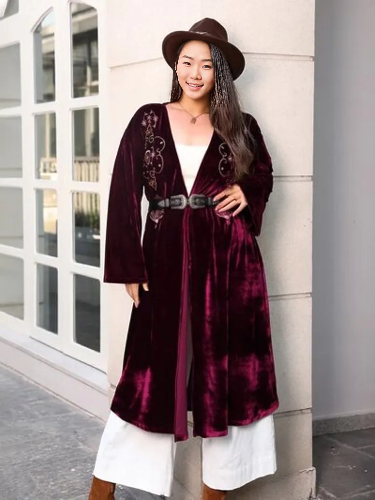 Plus Size Printed Open Front Long Sleeve Cardigan