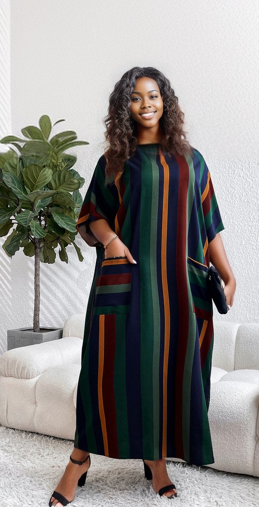 Plus Size Striped Maxi Dress with Pockets