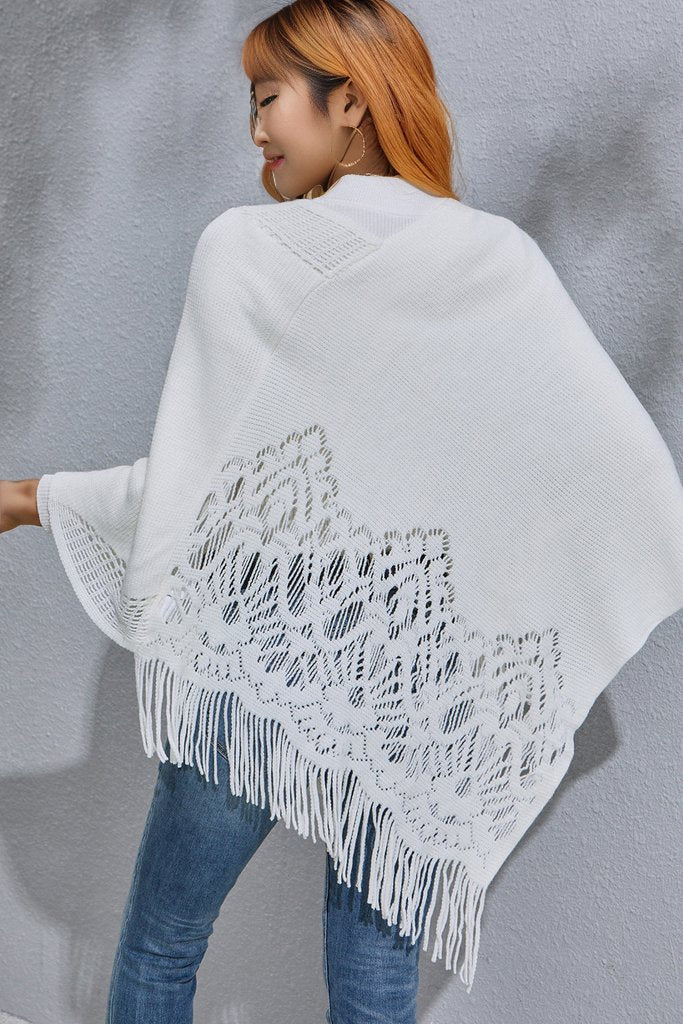 Round Neck Fringe Detail Poncho