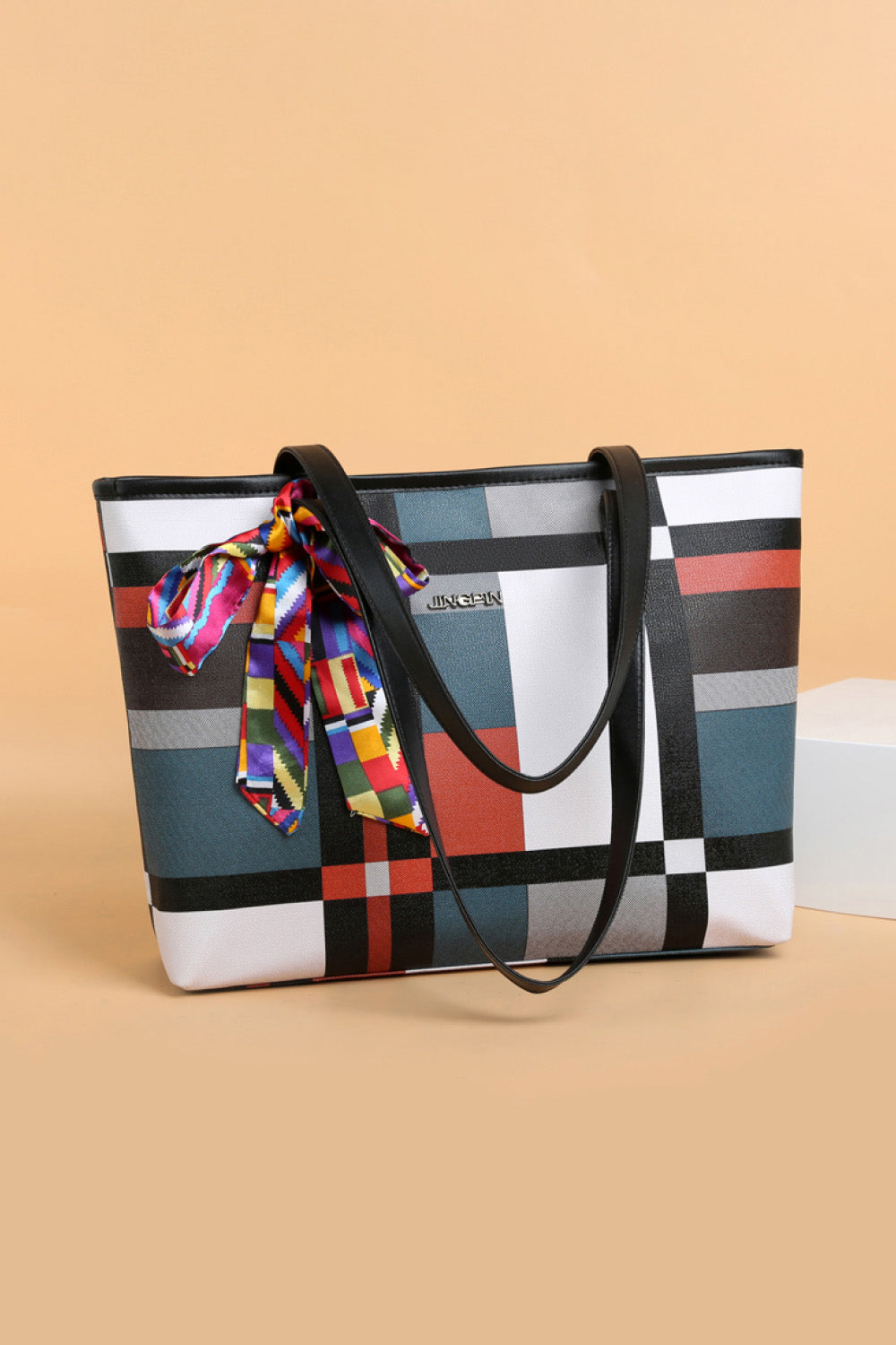Uylee’s Boutique Color Block Tie Detail PU Leather Tote Bag