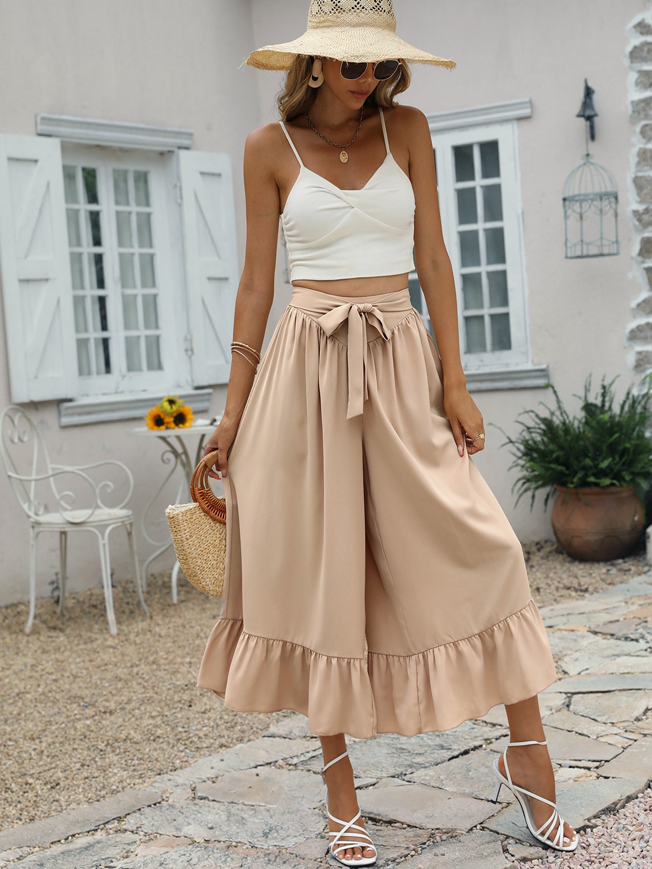 Cravatta pantaloni cropped a gamba larga anteriore