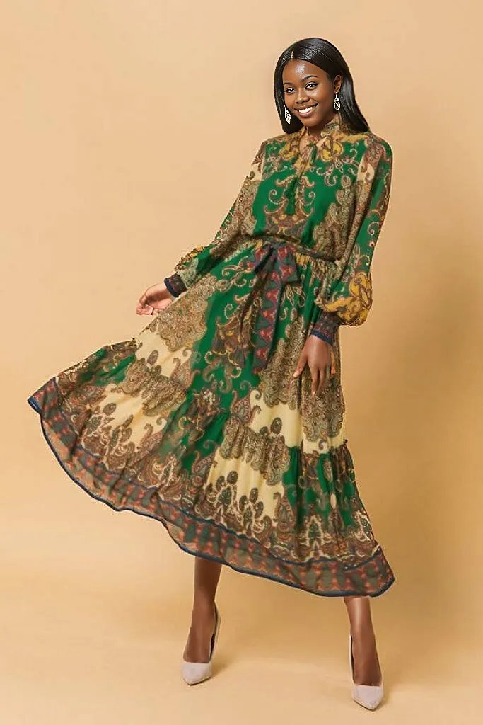 Lovely Woven Printed Midi Dress, Sizes Small - Large