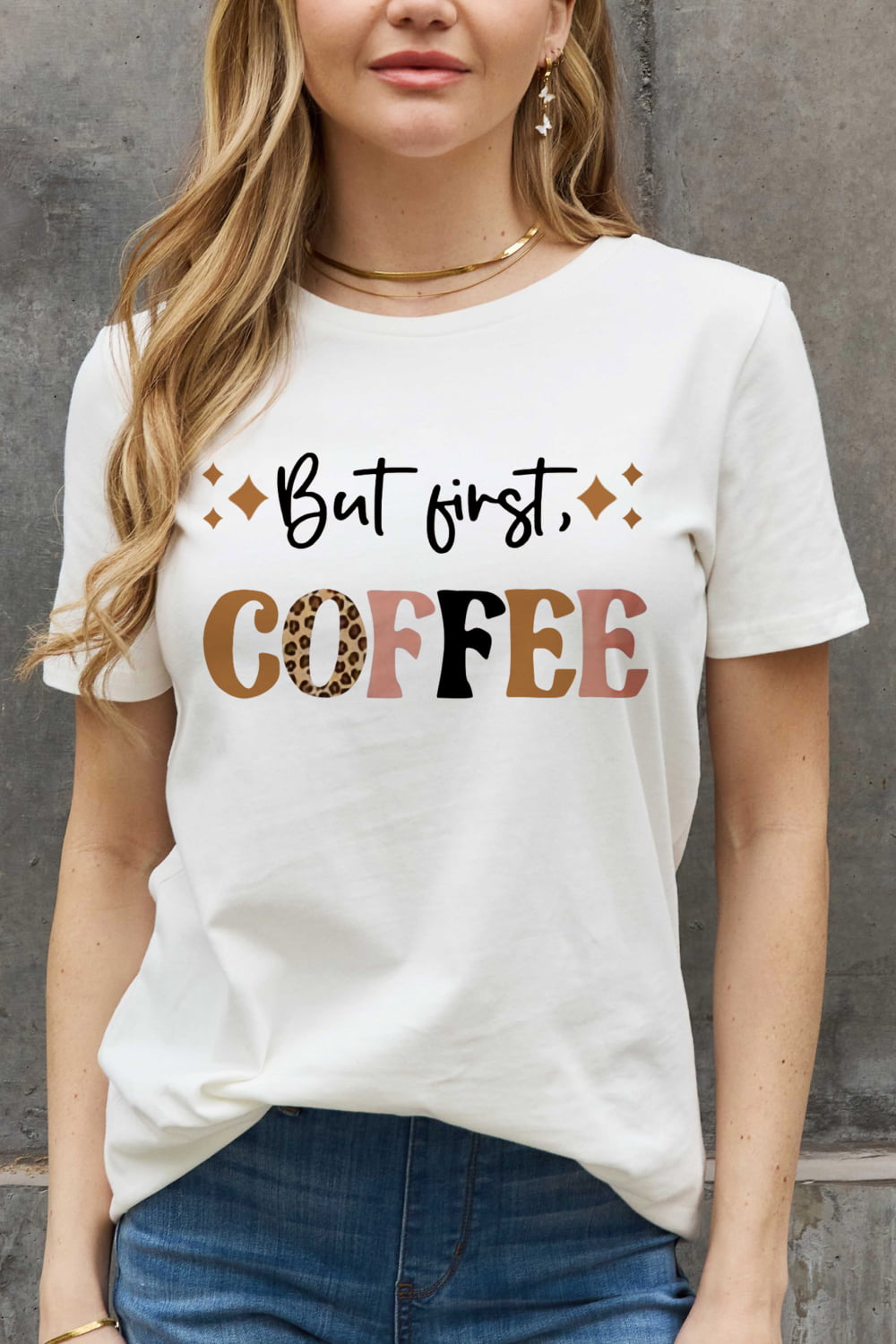 Simply Love Full Size BUT FIRST COFFEE Graphic Cotton Tee