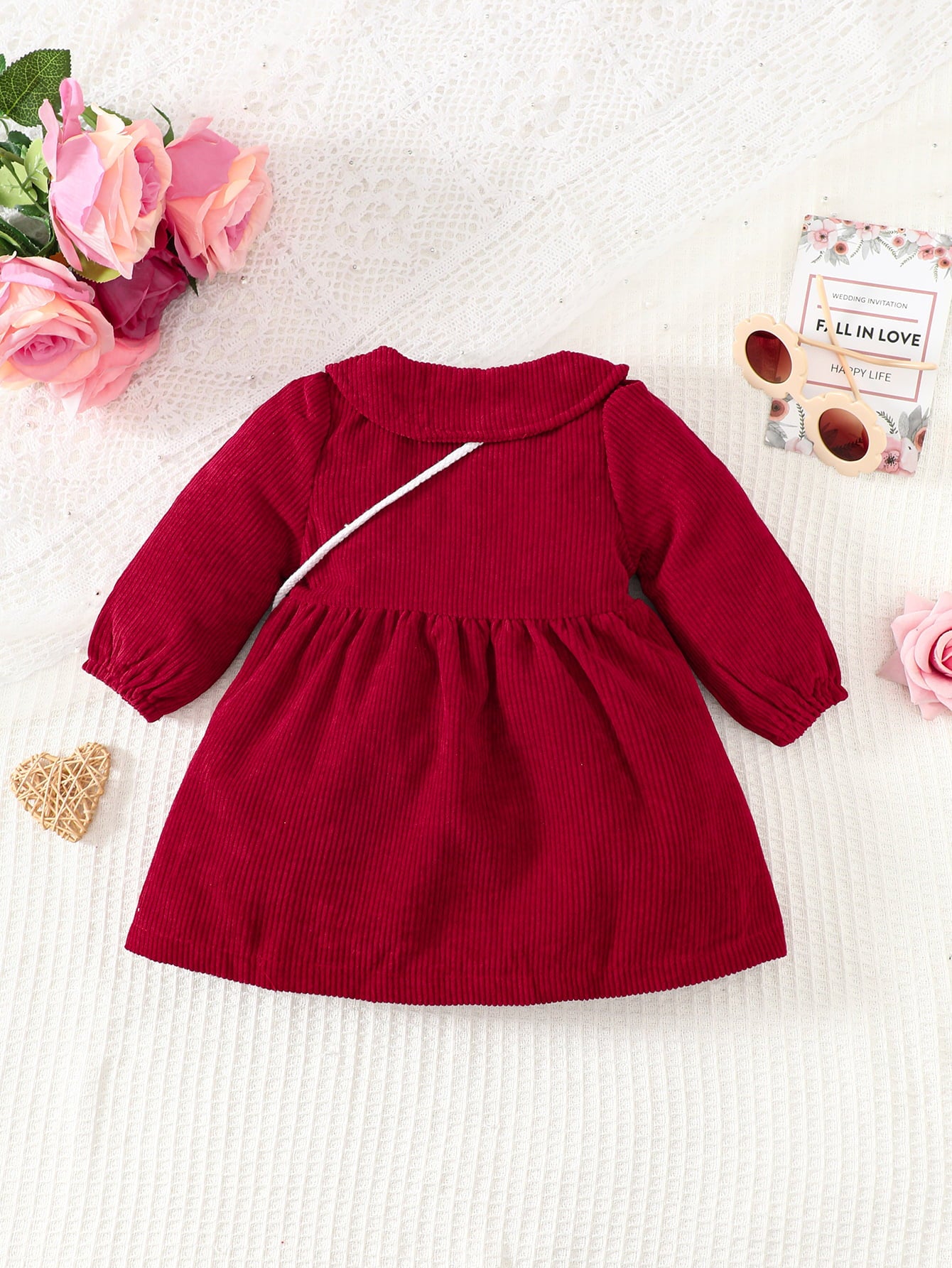 Uylee's Boutique Peter Pan Collar Buttoned Long Sleeve Dress