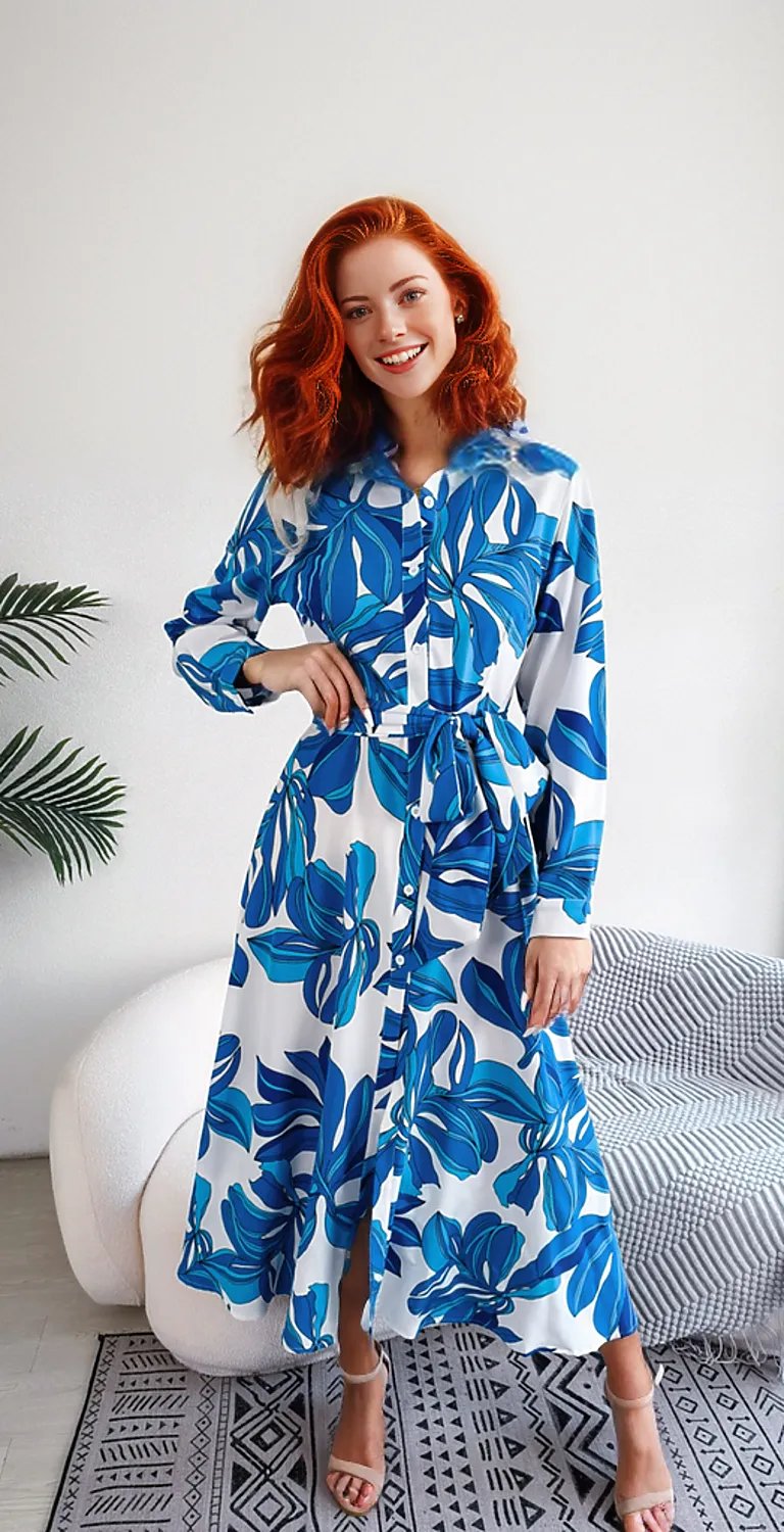 Tied Button Up Long Sleeve Dress - Three Color Choices