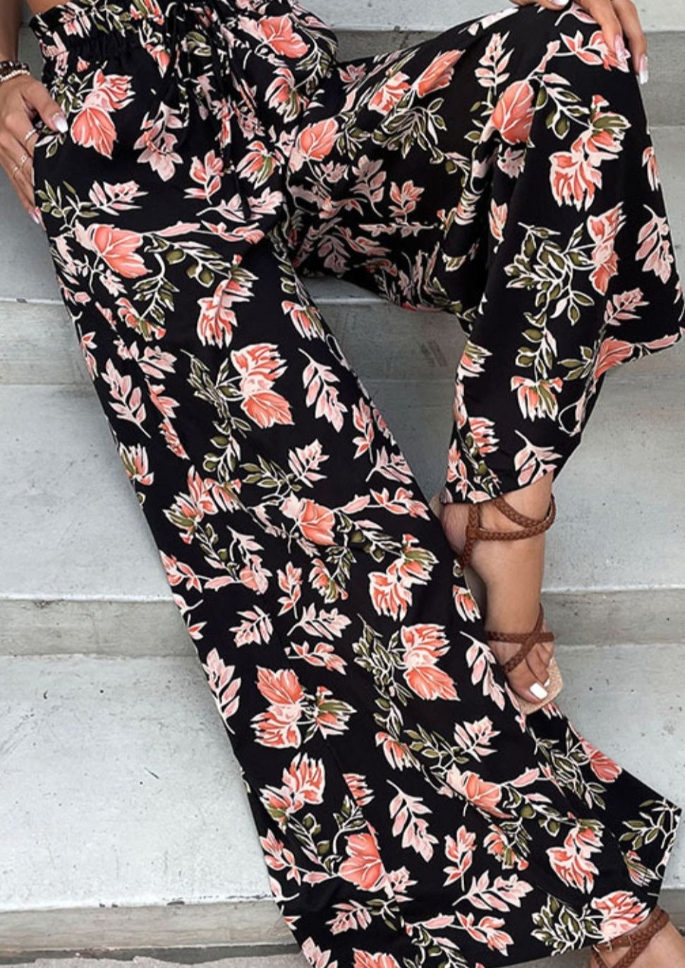 Floral Pull-On Wide Leg Pants
