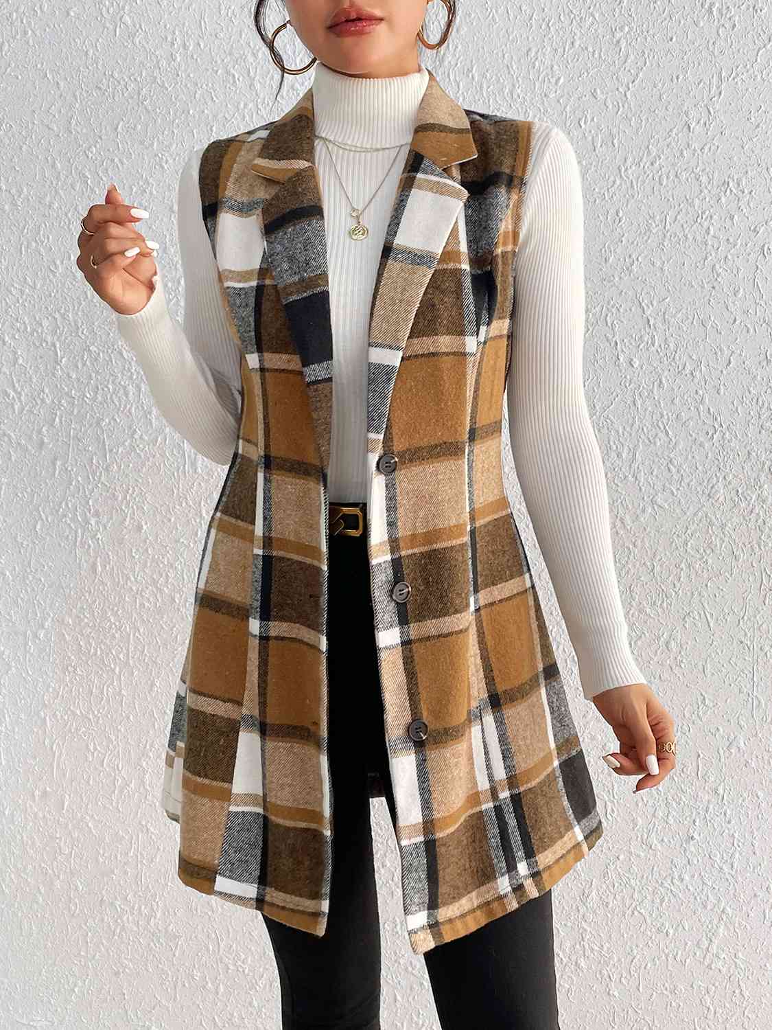 Plaid Lapel Collar Vest, Sizes Small - XLarge