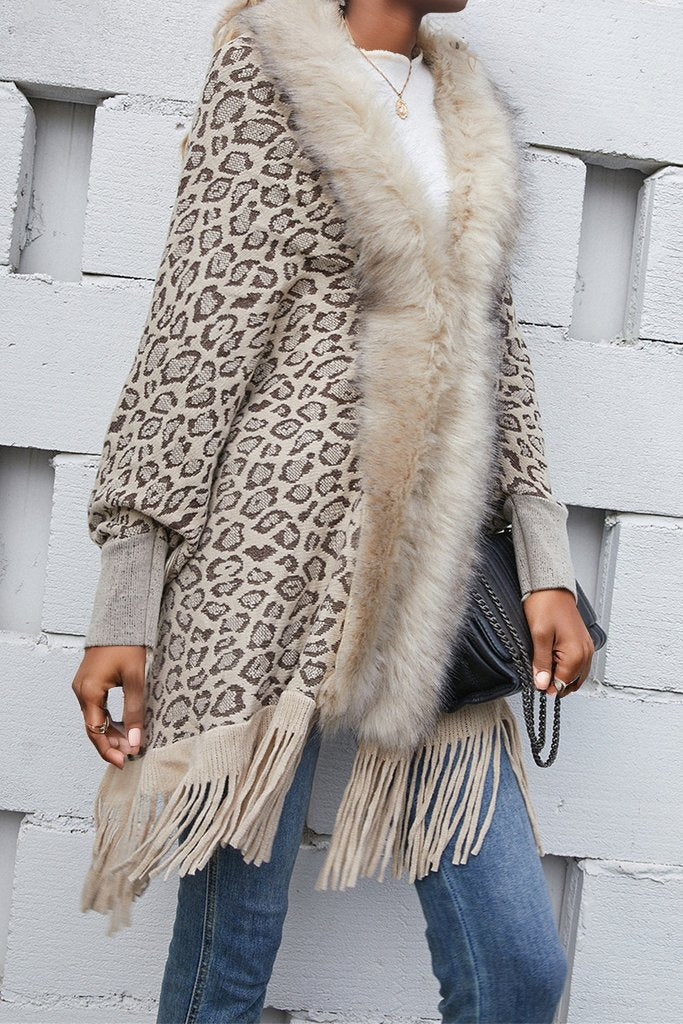 Leopard Fringe Detail Poncho