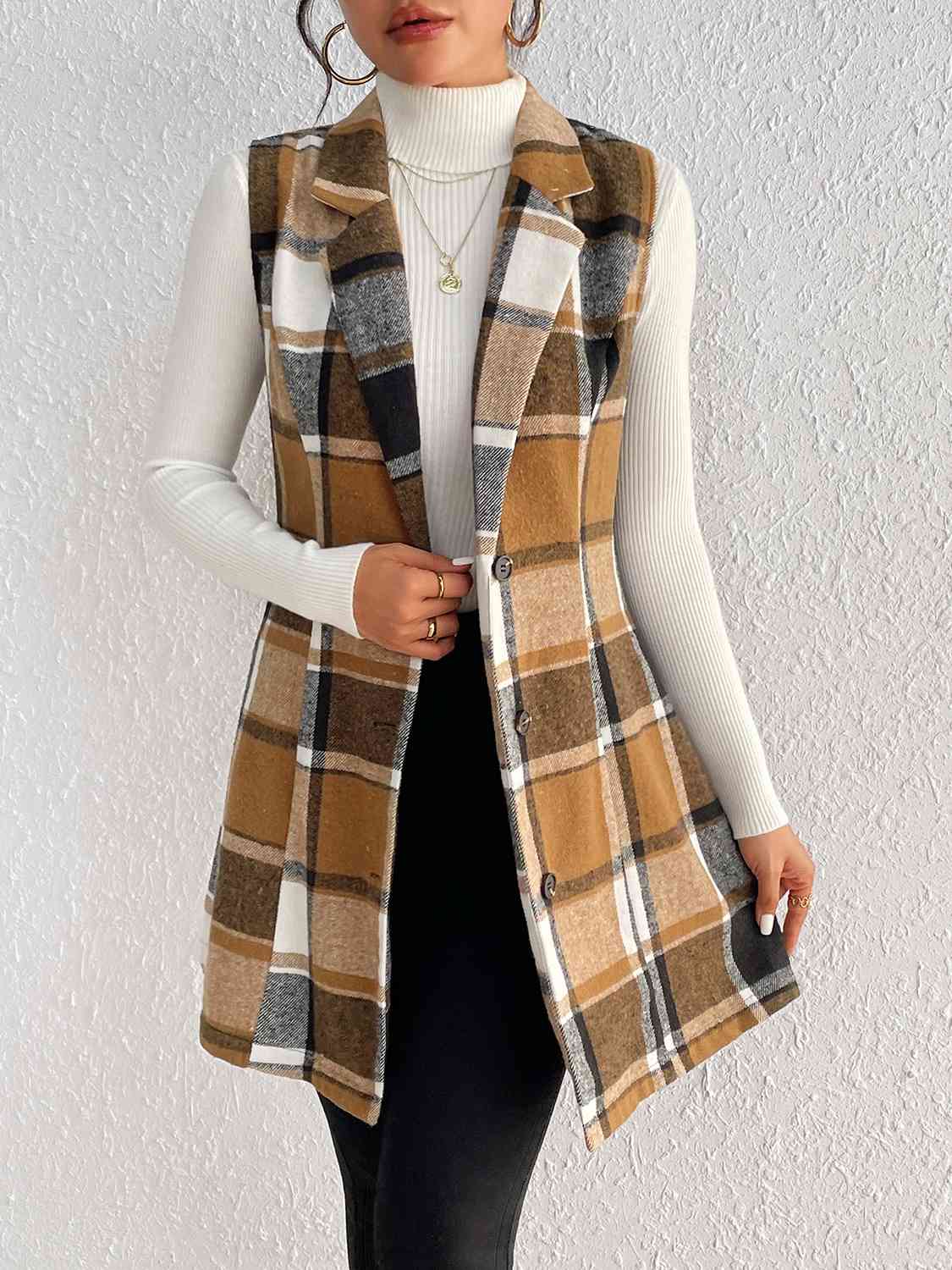 Plaid Lapel Collar Vest, Sizes Small - XLarge