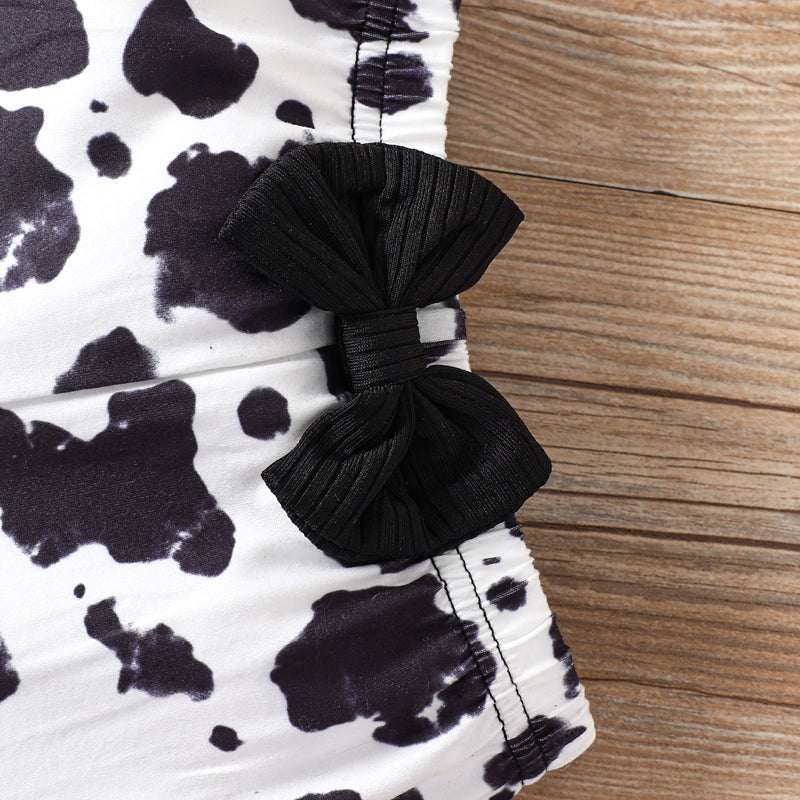 Uylee's Boutique Decorative Button Ribbed Bodysuit and Printed Flare Pants Set