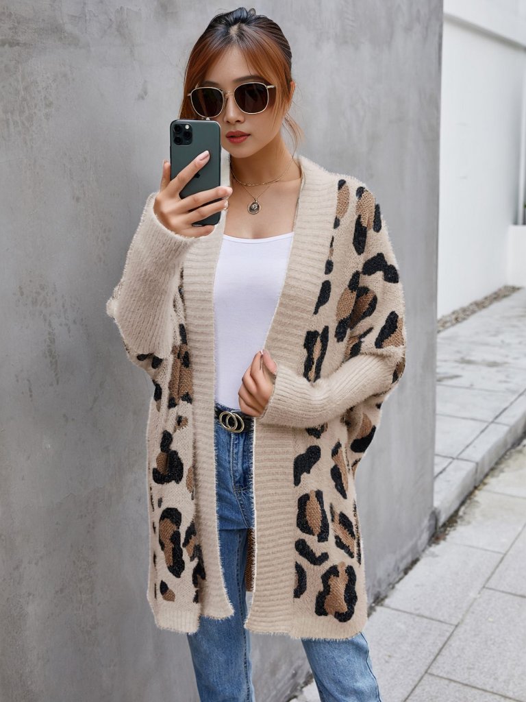 Leopard Pattern Fuzzy Cardigan