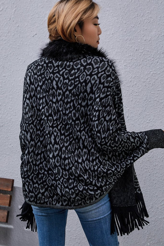 Leopard Fringe Detail Poncho