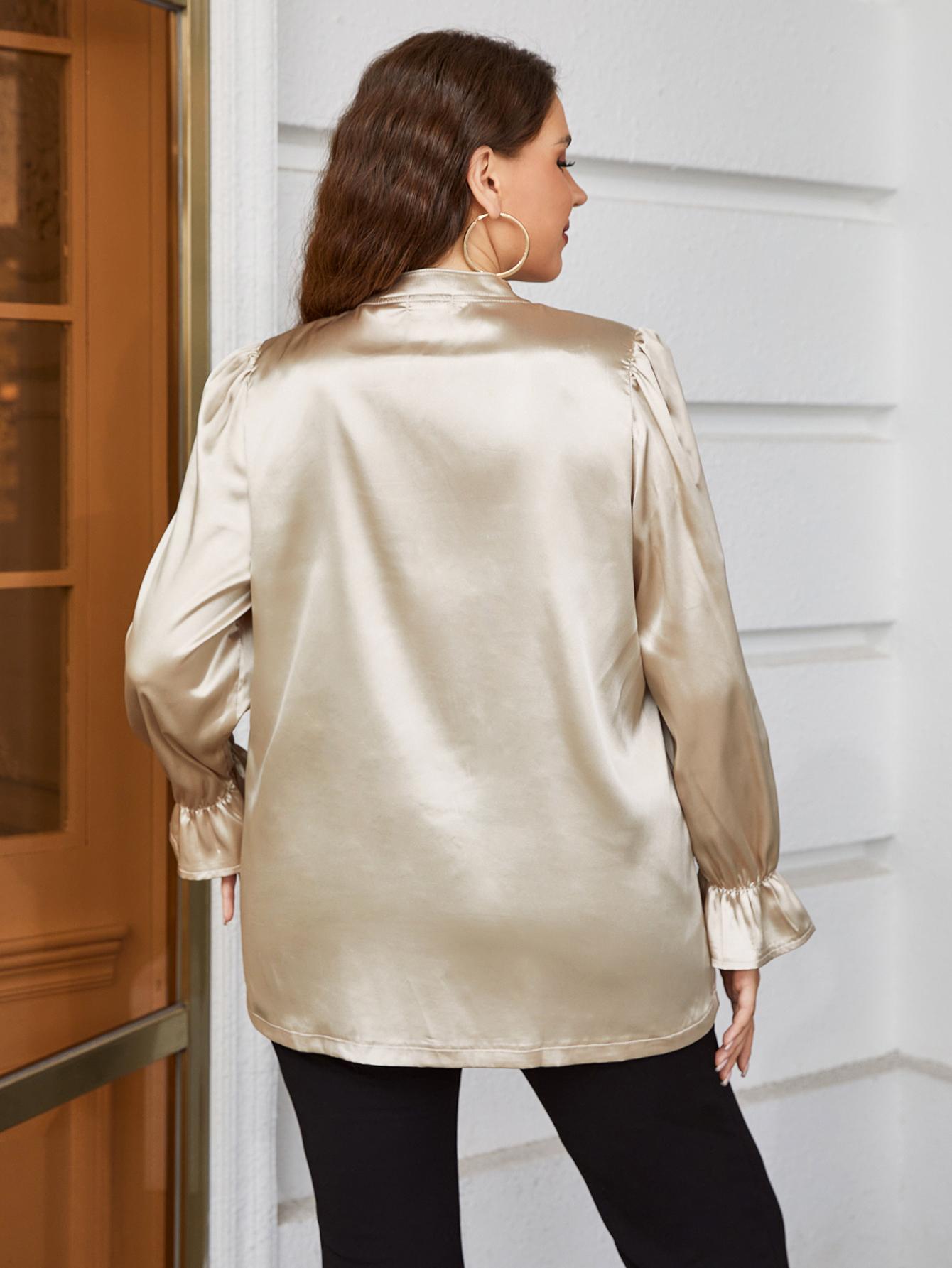 Uylee's Boutique Plus Size Flounce Sleeve Band Collar Shirt