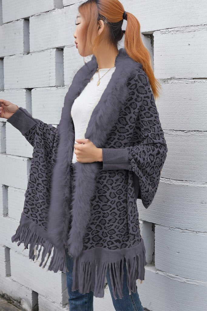 Leopard Fringe Detail Poncho