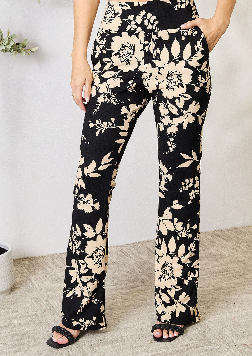 Heimish Full Size High Waist Floral Flare Pants