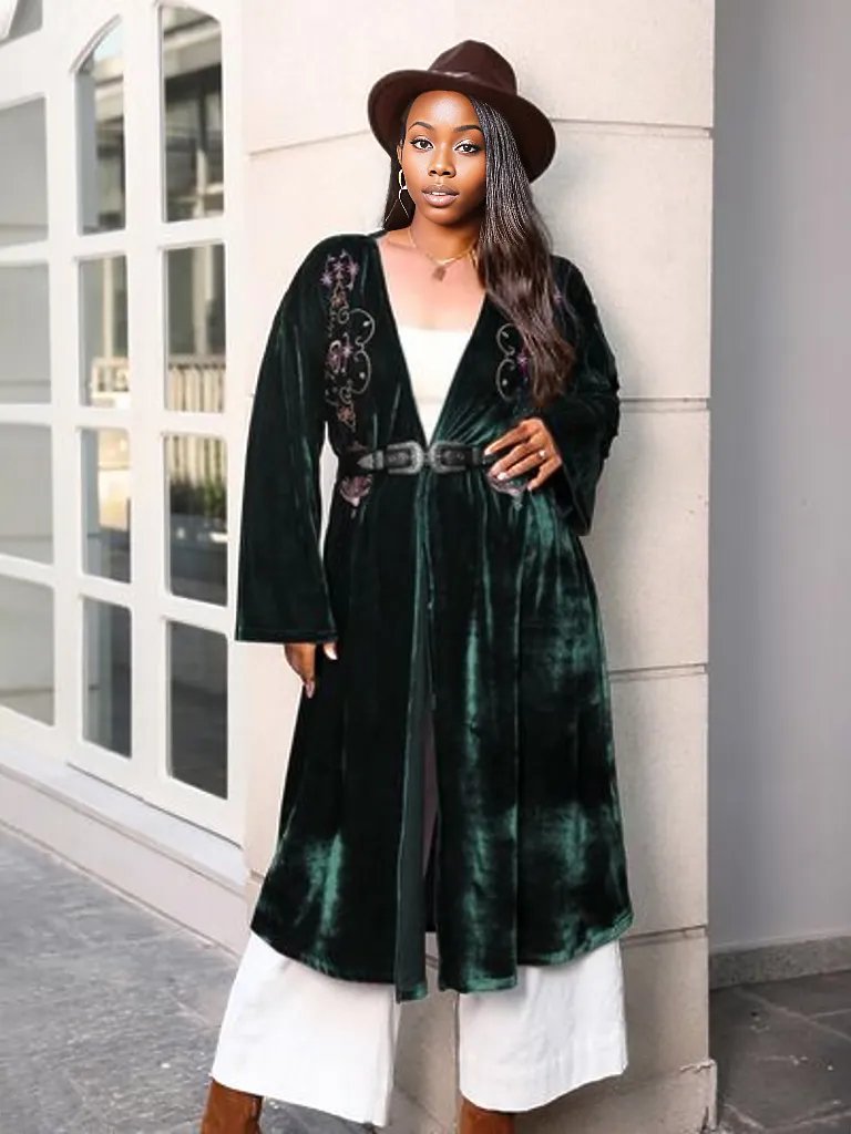 Plus Size Printed Open Front Long Sleeve Cardigan