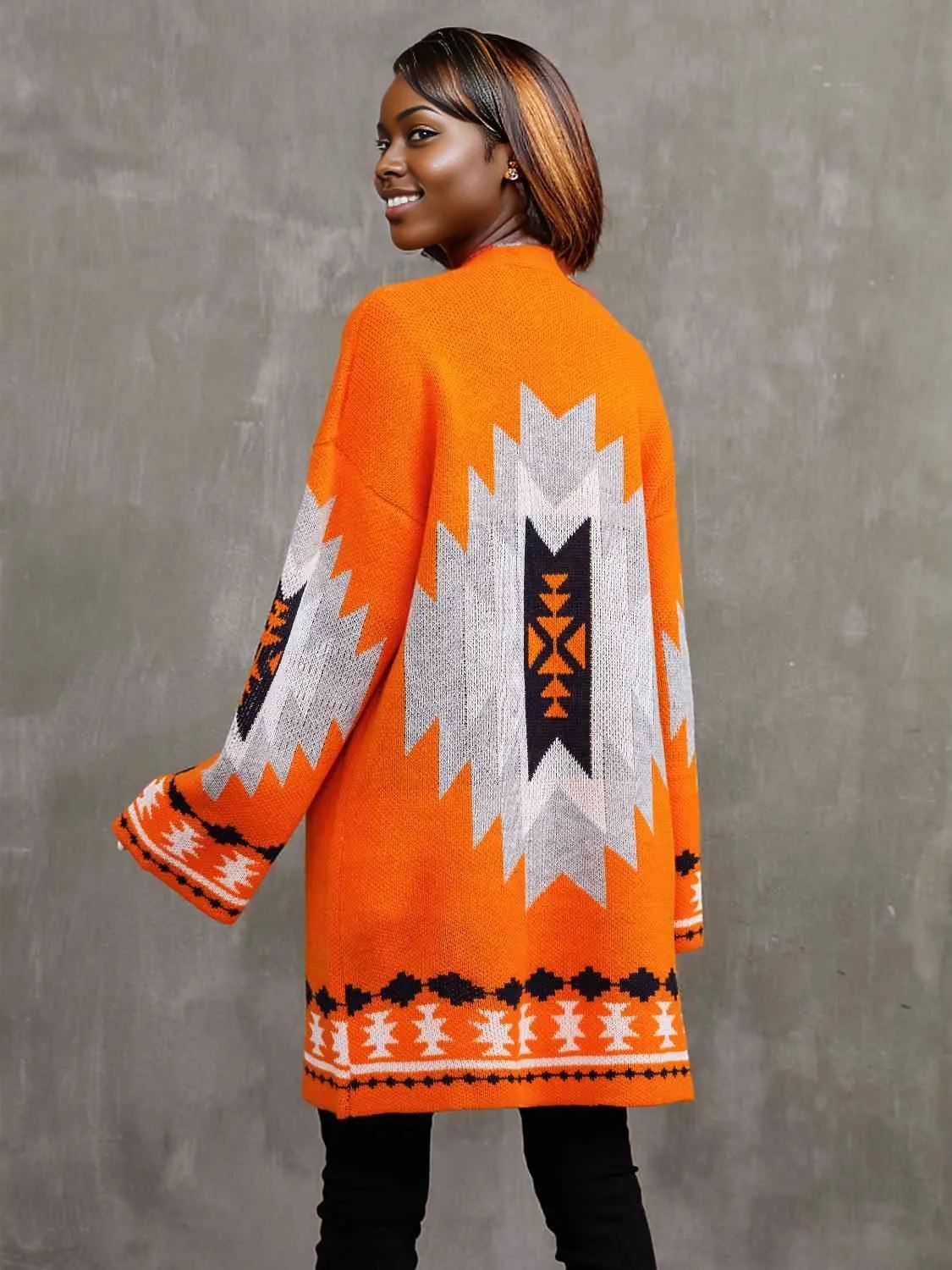 Geometric Open Front Longline Cardigan